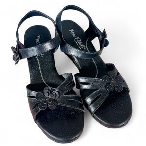 Rose Petals by Walking Cradles Black Leather Sandals Size 7 Sling Backs